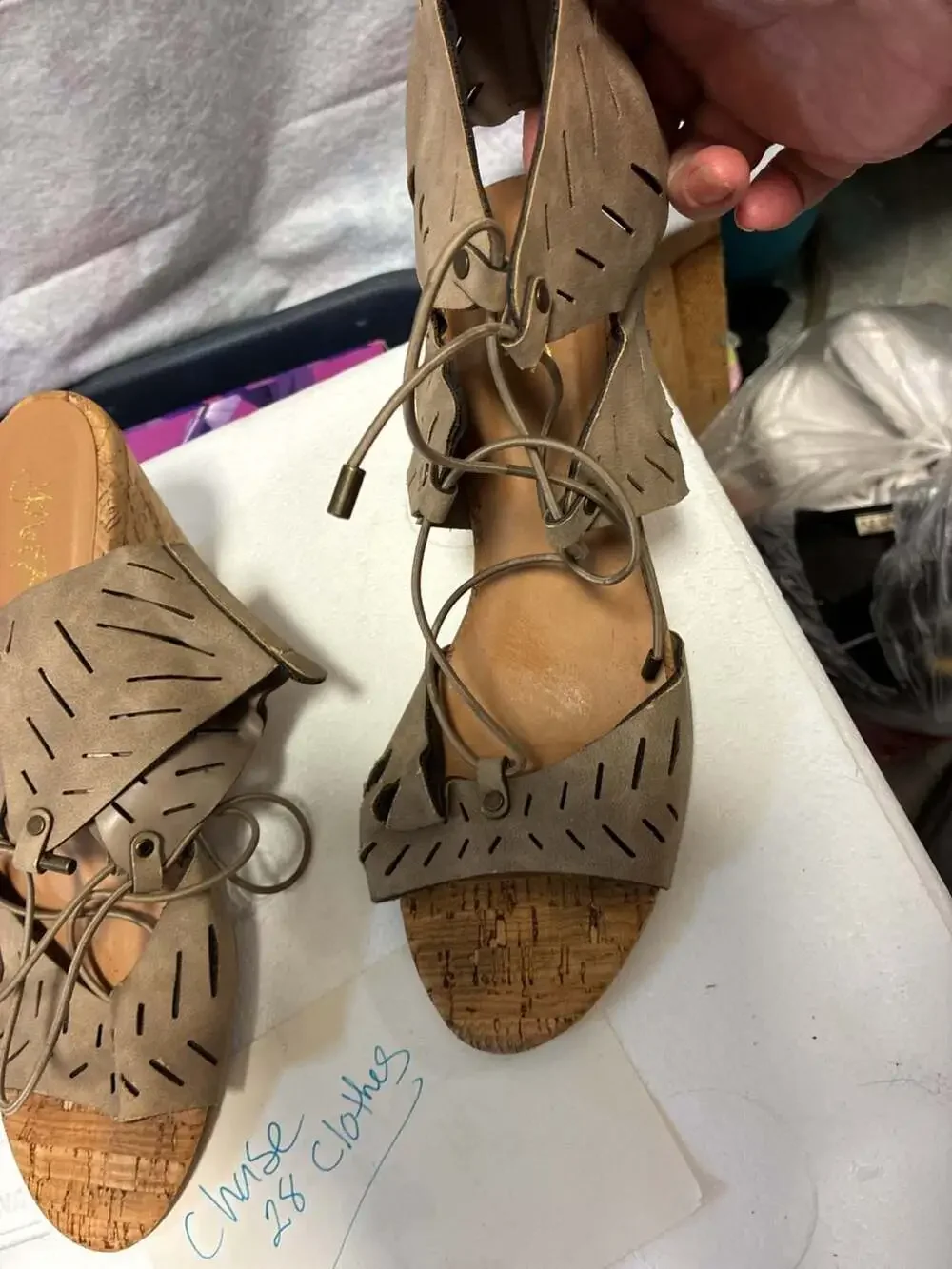y.not? Melissa Perforated Lace-Up Cork Wedge Sandals